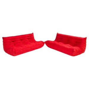 Canapés 3 places rouge Togo Ligne Roset de Michel Ducaroy, lot de 2