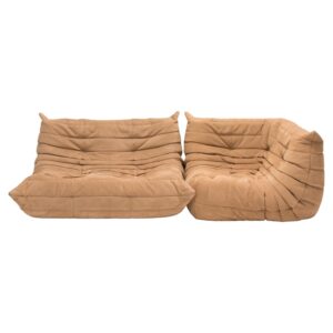Banquette et Angle en daim marron Michel Ducaroy pour Ligne Roset Togo 2 Seater