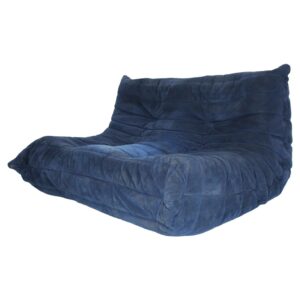 Togo Love Seat Two Seater Blue Ultra Suede Ligne Roset de l'ère spatiale, France, 1970